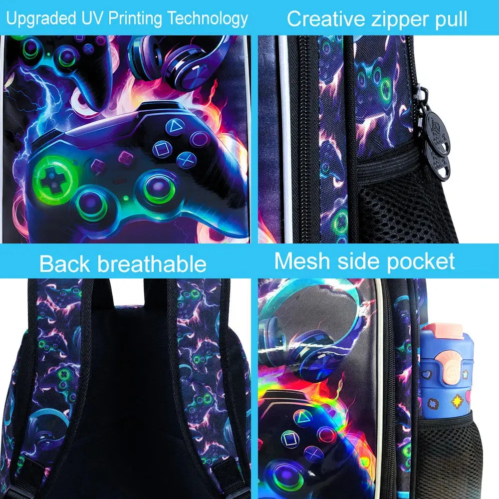 3 Piece Game Backpack Set For Boys 16 Inch Bookbag Lunch Box Preschool To Elementary