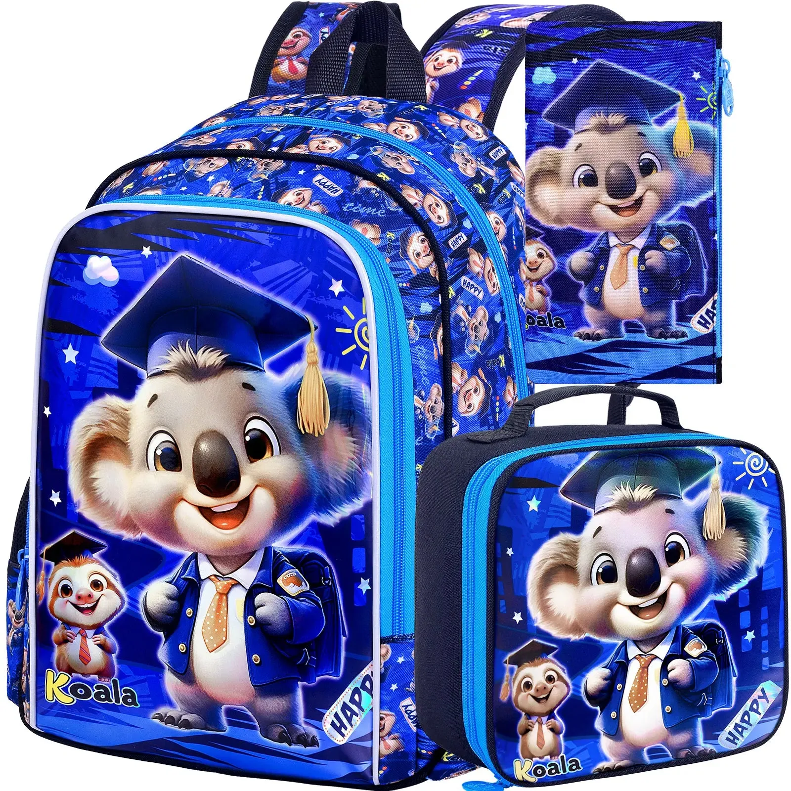 3 Piece Koala Backpack Set For Boys 16 Inch Bookbag Lunch Box Preschool To Elementary