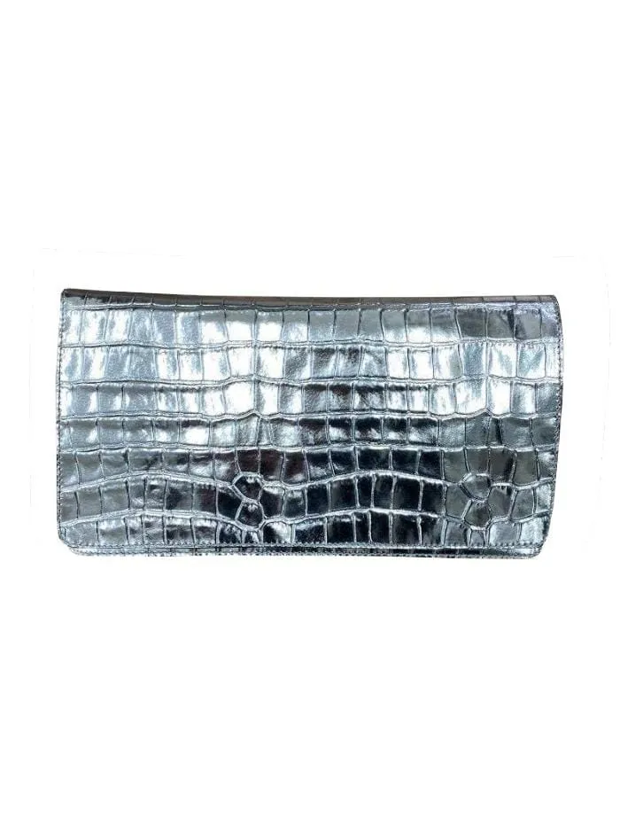 Abro S Metallic Silver Croc Clutch Bag 026951-21 0091