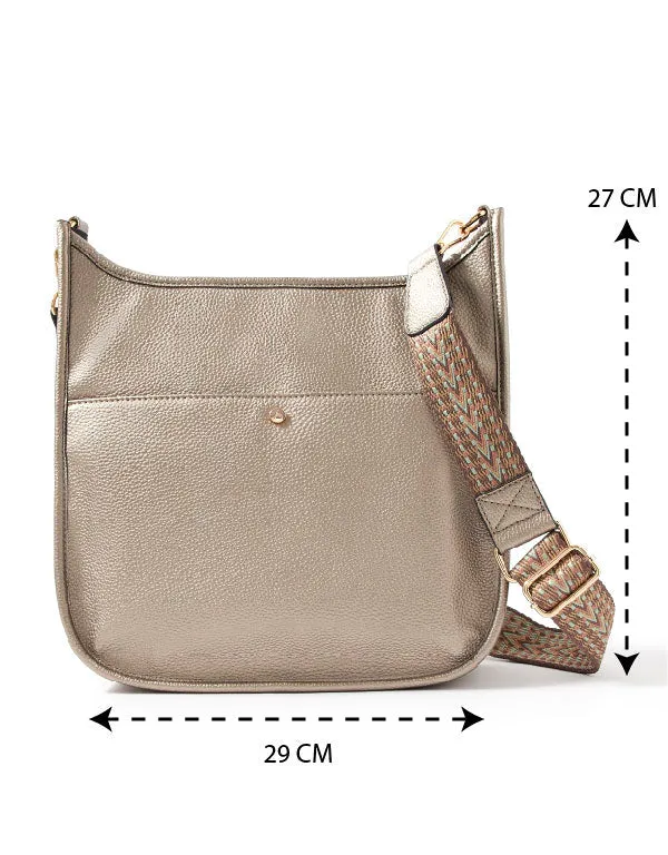 Accessorize London women's Faux Leather Gold Maci Large Messenger Sling bag