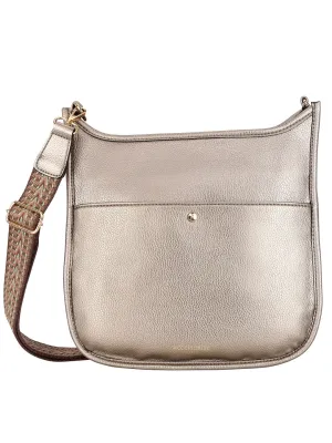 Accessorize London women's Faux Leather Gold Maci Large Messenger Sling bag