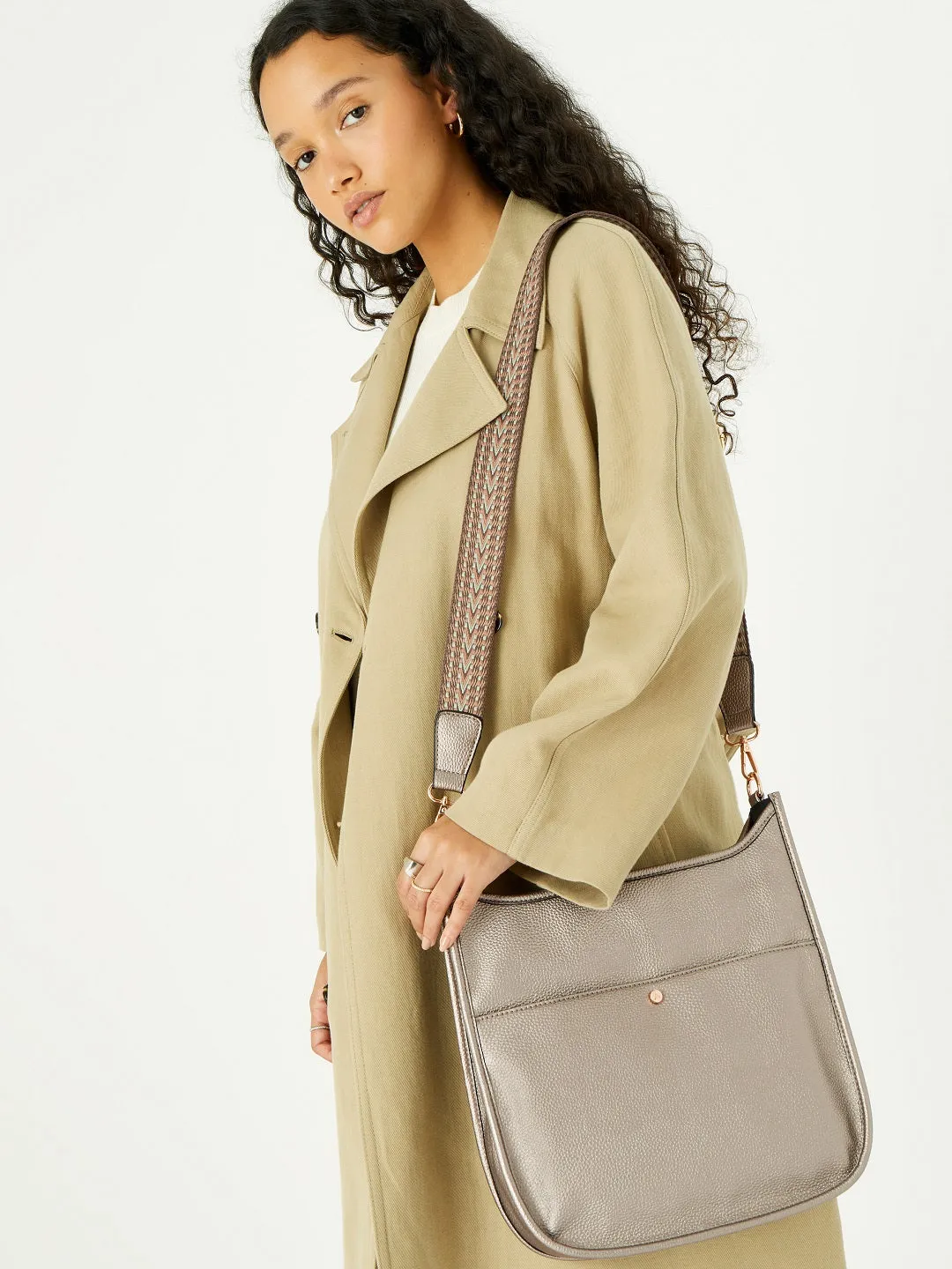 Accessorize London women's Faux Leather Gold Maci Large Messenger Sling bag