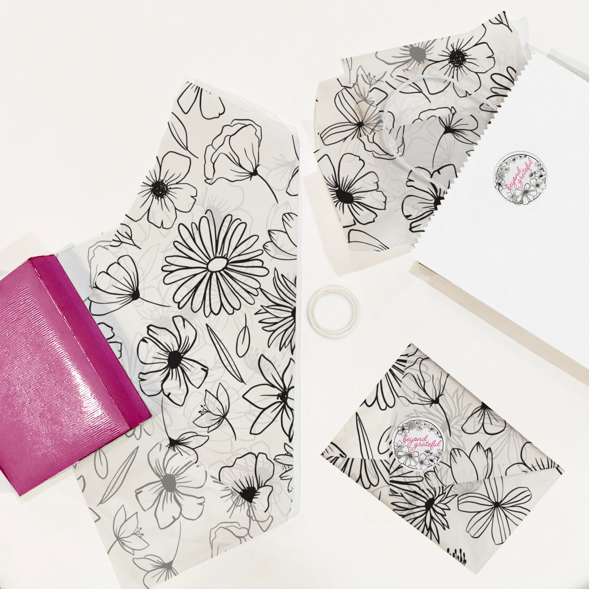 Black and White Floral Thank You Stickers