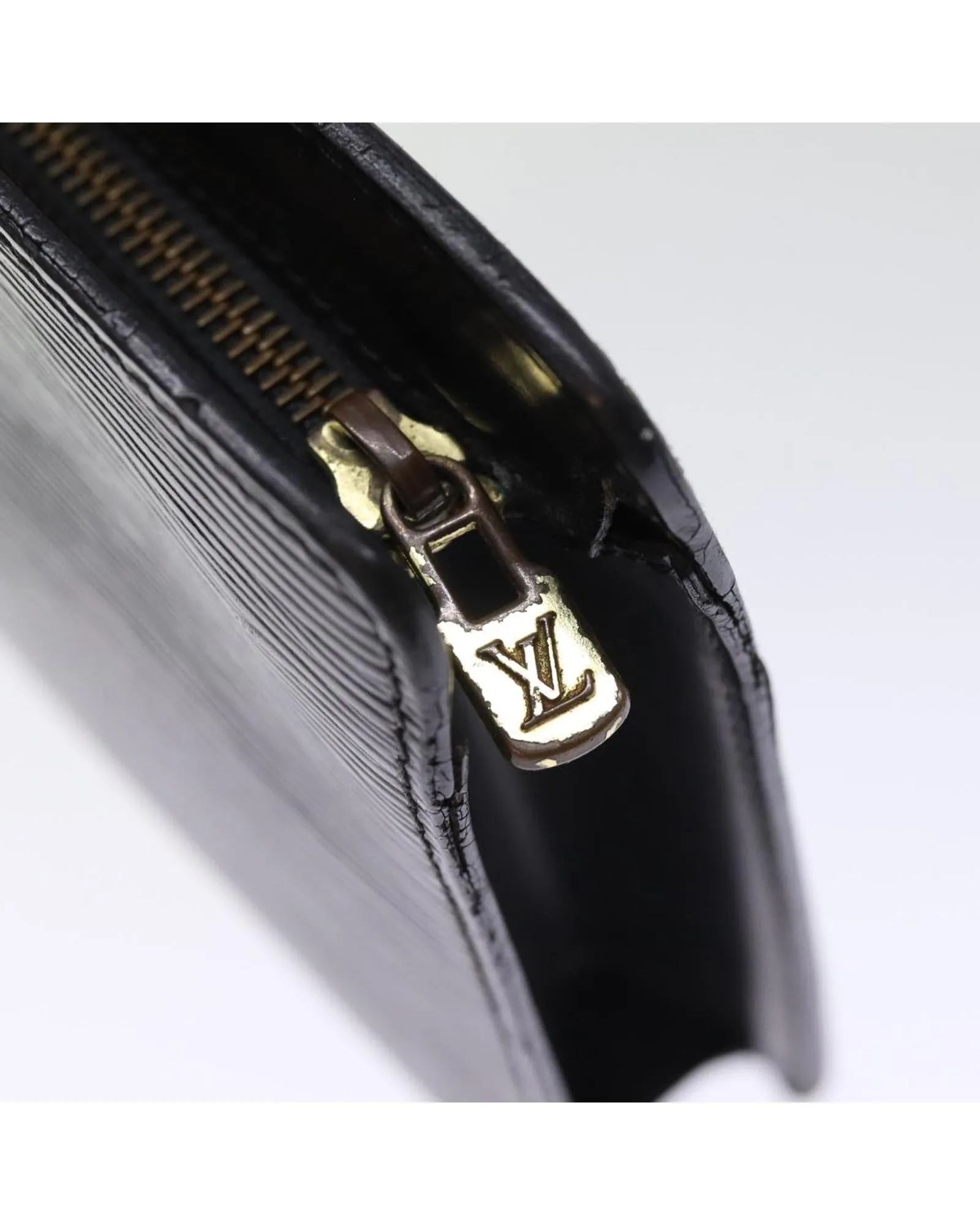 Black Epi Leather Clutch Bag with Surface Rubbing and Scratches