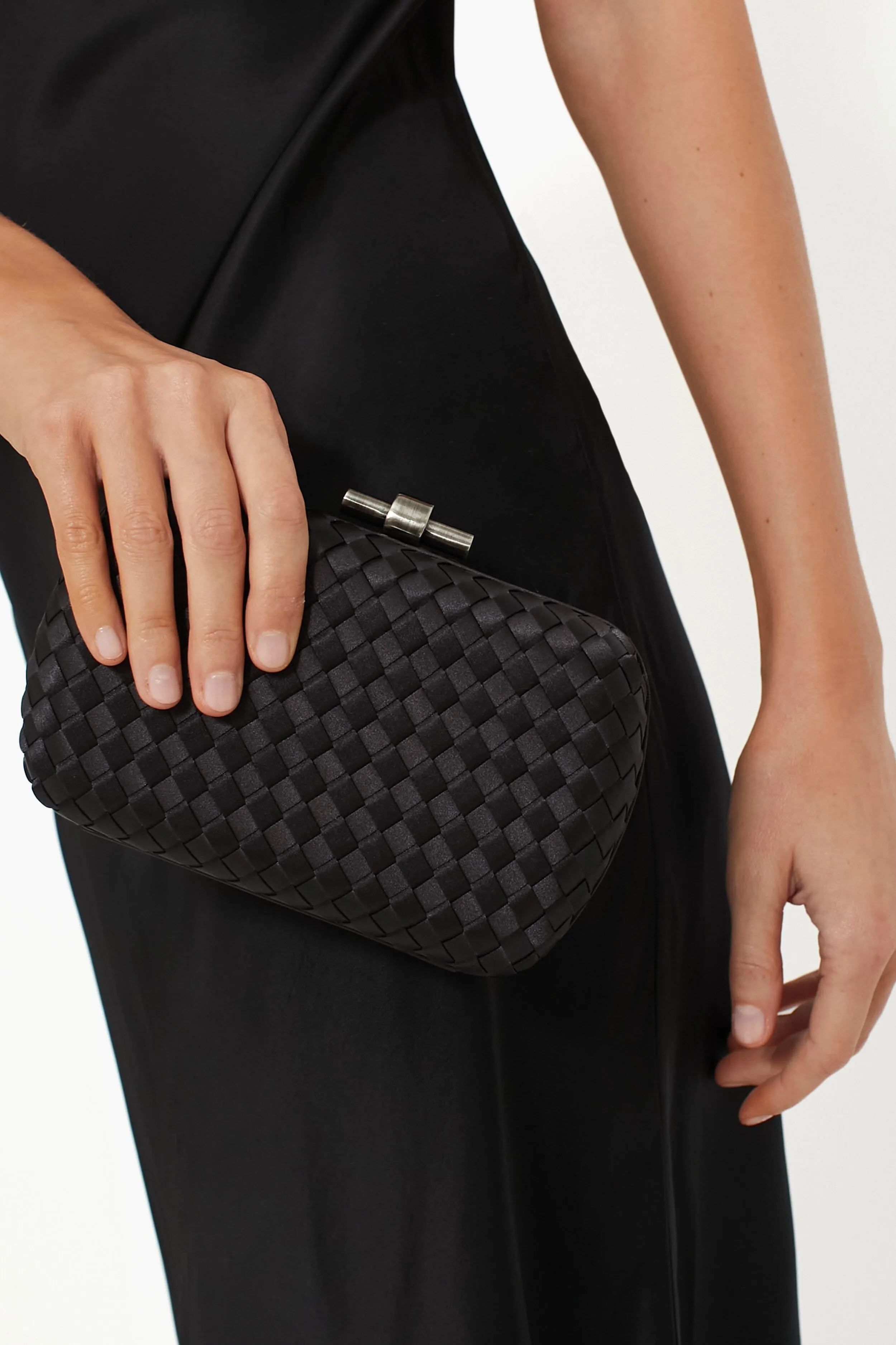 Black Evelyn Woven Clutch