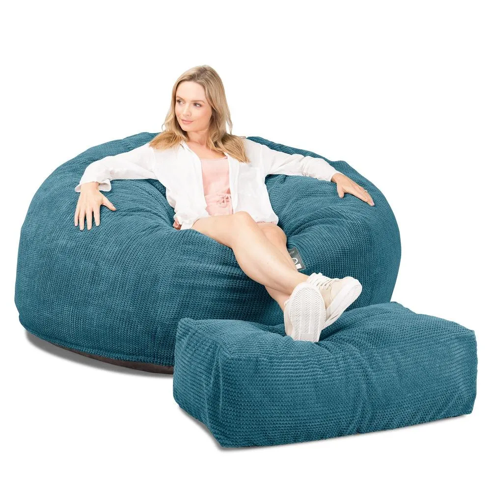 CloudSac 1010 XXL Giant Memory Foam Bean Bag Sofa - Pom Pom Aegean Blue