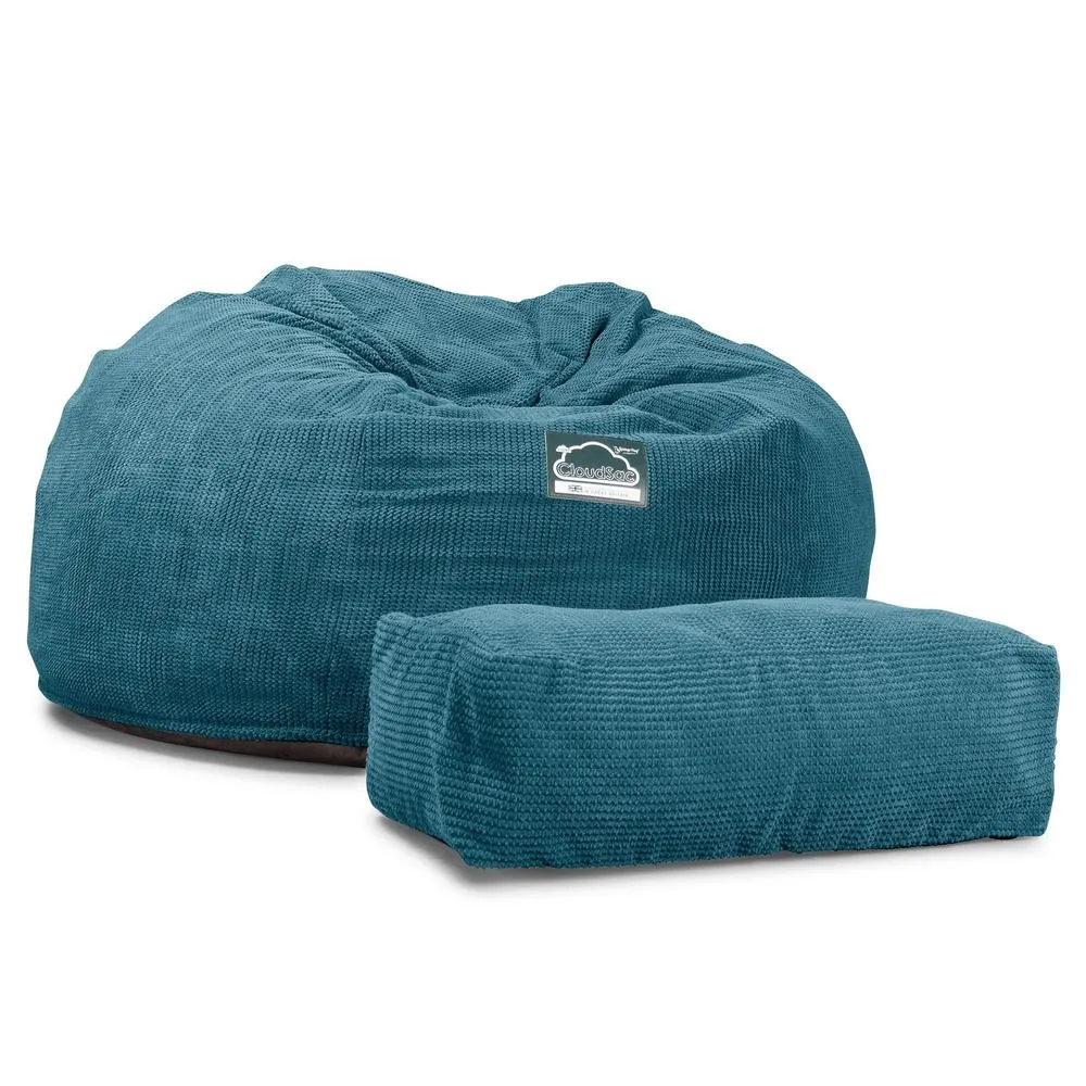 CloudSac 1010 XXL Giant Memory Foam Bean Bag Sofa - Pom Pom Aegean Blue
