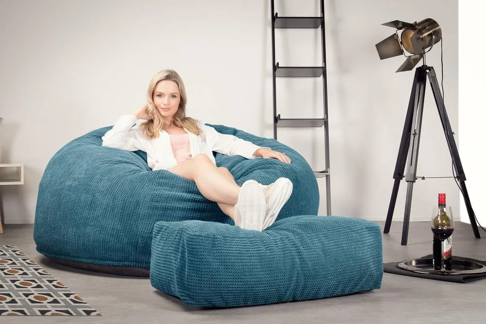 CloudSac 1010 XXL Giant Memory Foam Bean Bag Sofa - Pom Pom Aegean Blue