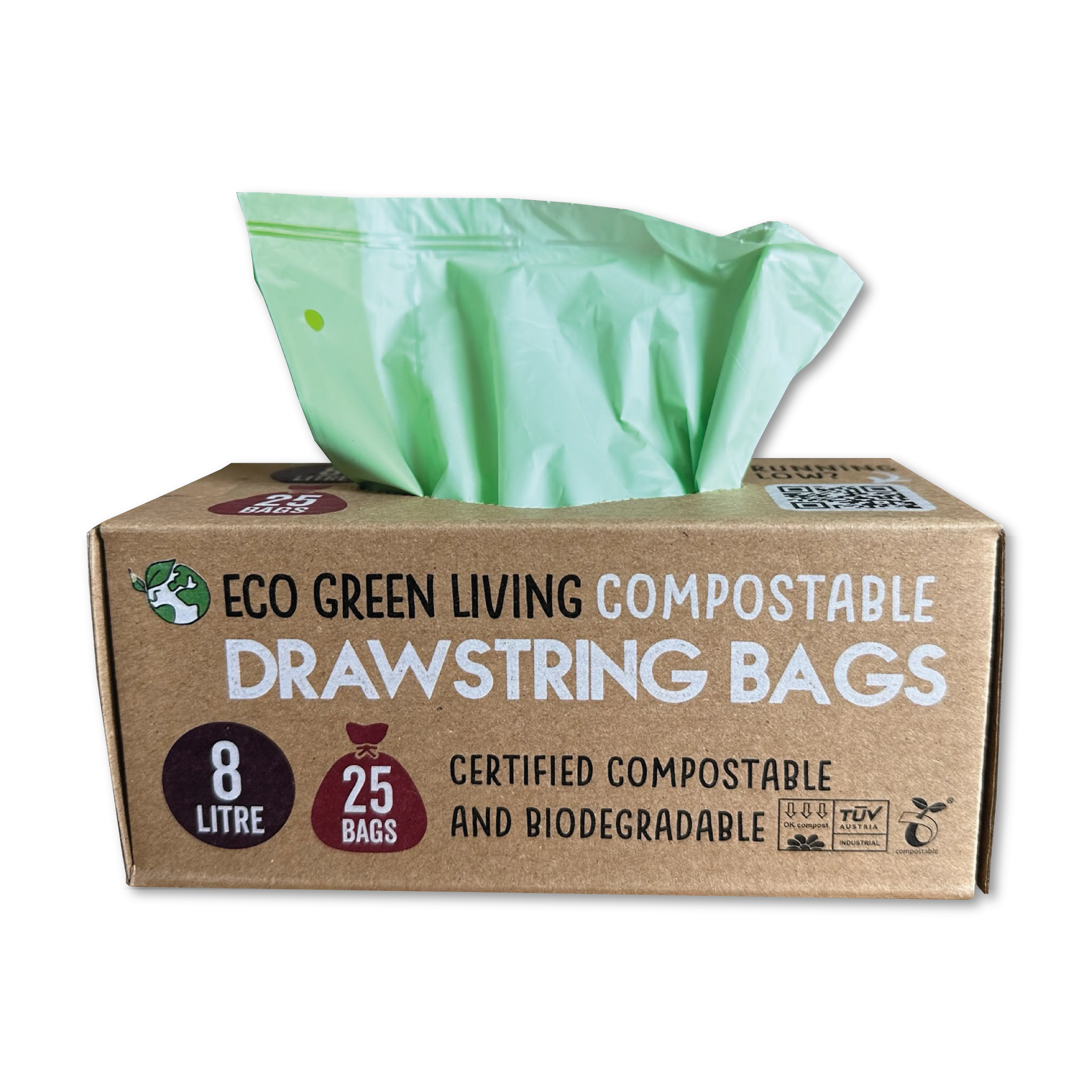 Compostable Drawstring Bin Bags | 2 Gallon (25 bags)
