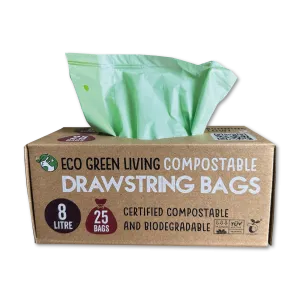 Compostable Drawstring Bin Bags | 2 Gallon (25 bags)