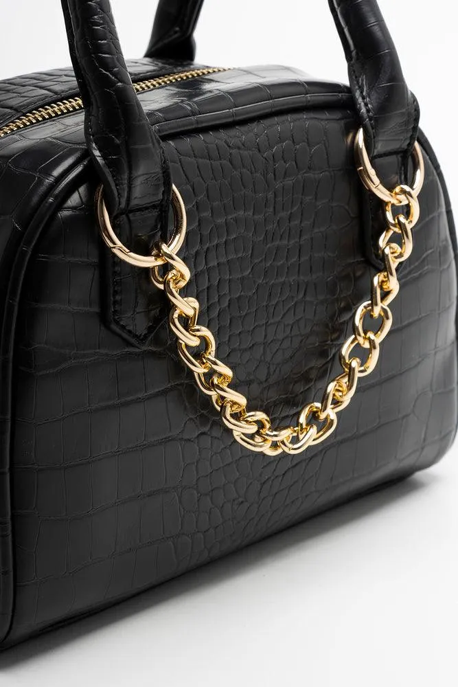 Croc Bowler With Chain Detail Black