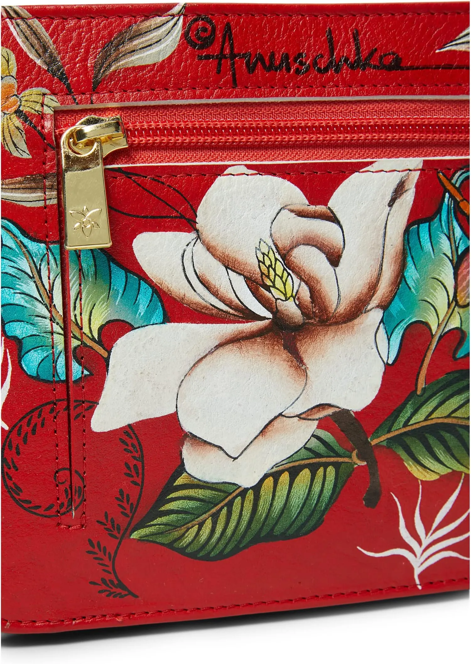 Crossbody with three compartments 696 Anuschka, color Crimson Garden