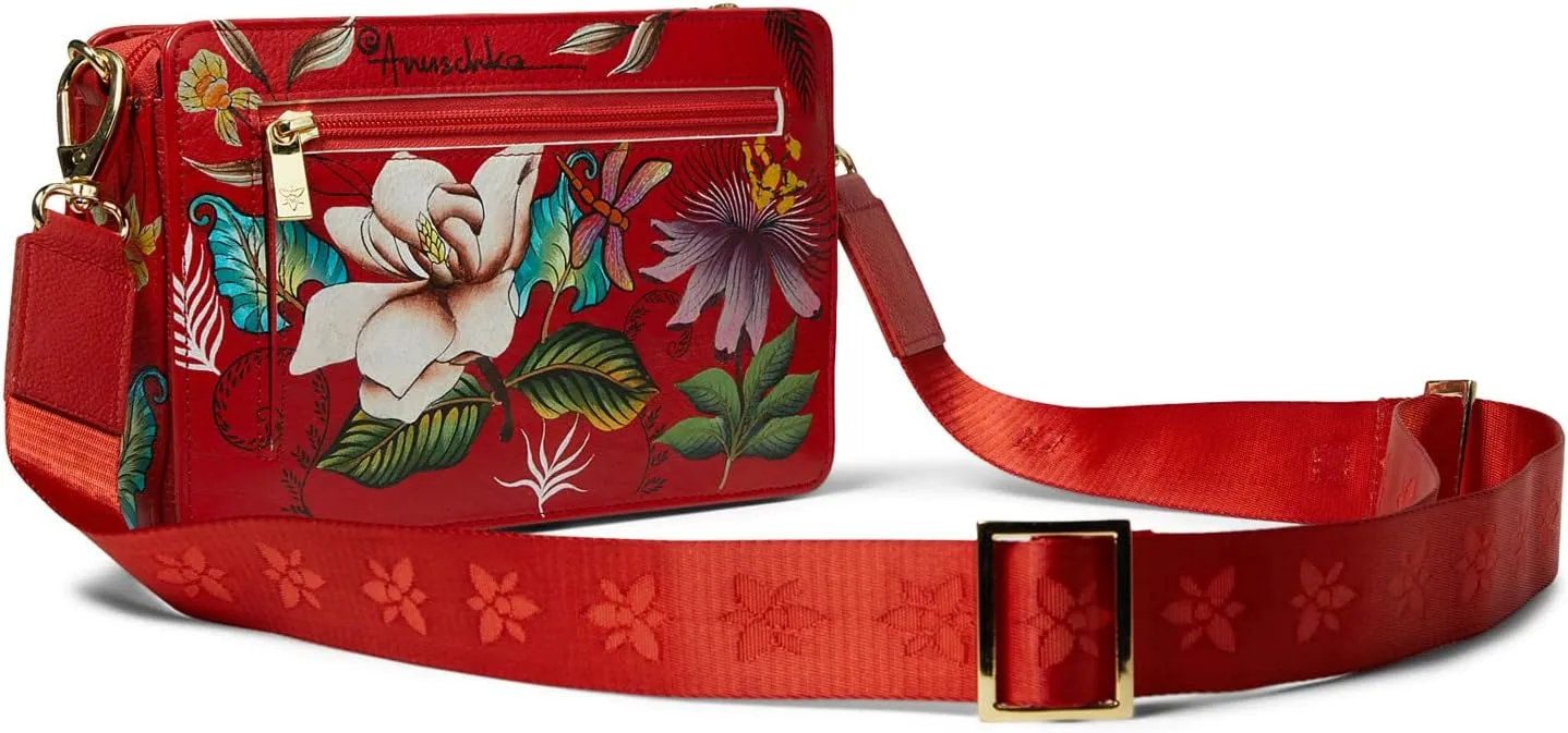 Crossbody with three compartments 696 Anuschka, color Crimson Garden