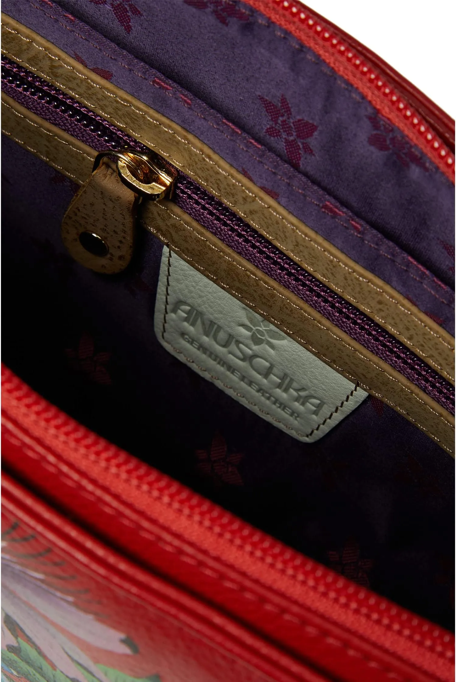 Crossbody with three compartments 696 Anuschka, color Crimson Garden