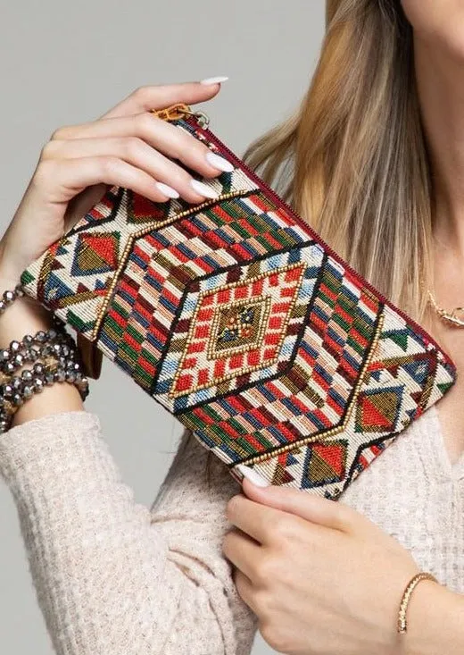 Diamond Eye Aztec Print Wristlet Clutch