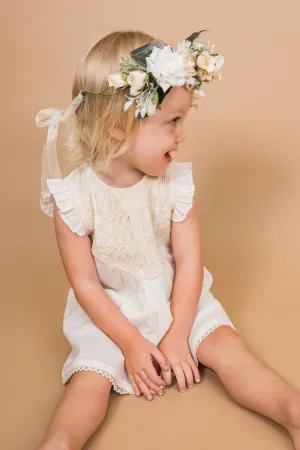 Ecru Flutter Sleeves Dress and Bloomers