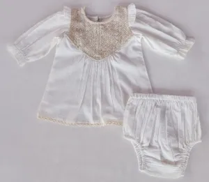 Ecru Long Sleeves Dress and Bloomers