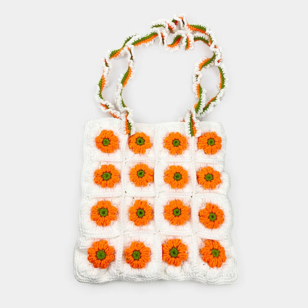 iLLASPARKZ Granny Square Flower Pattern Crochet Tote Bag