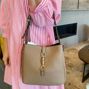 Jen & Co Agnes Vegan Press-Lock Satchel - Taupe
