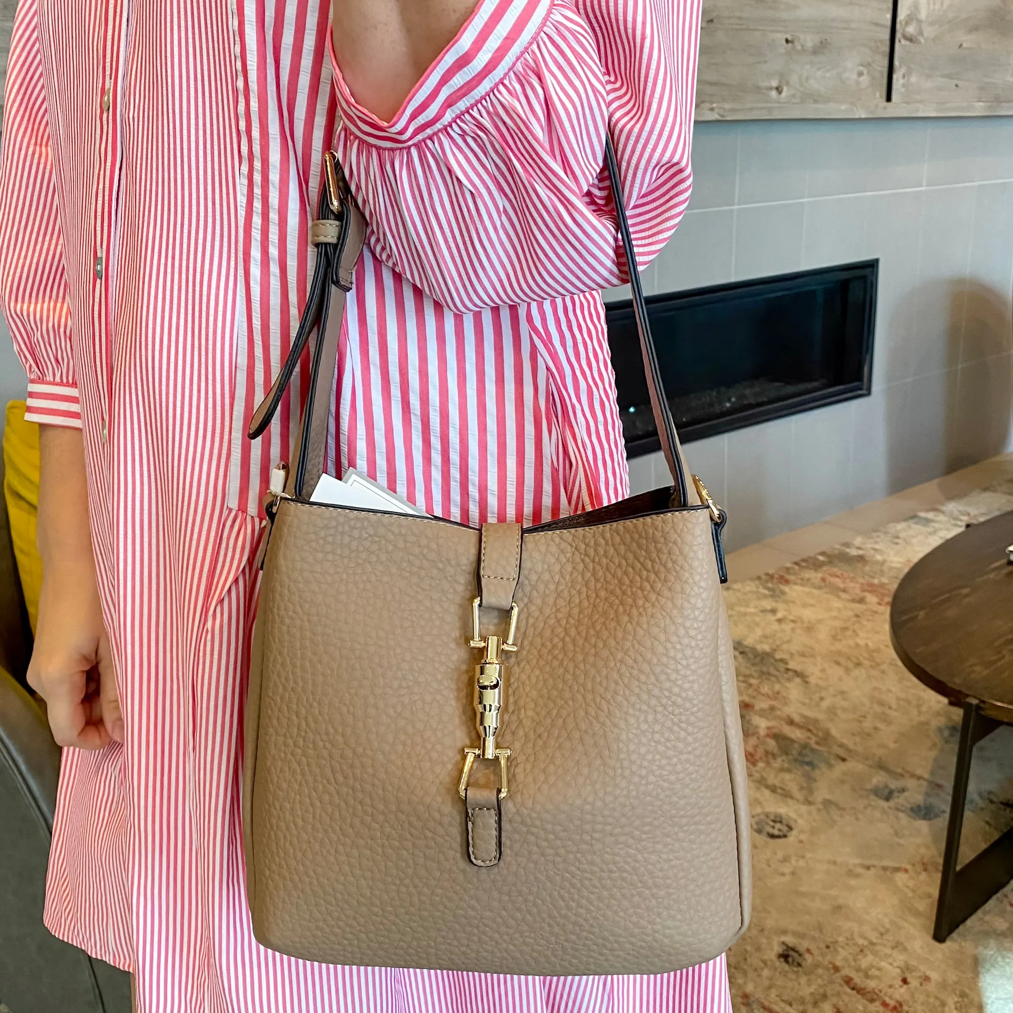 Jen & Co Agnes Vegan Press-Lock Satchel - Taupe