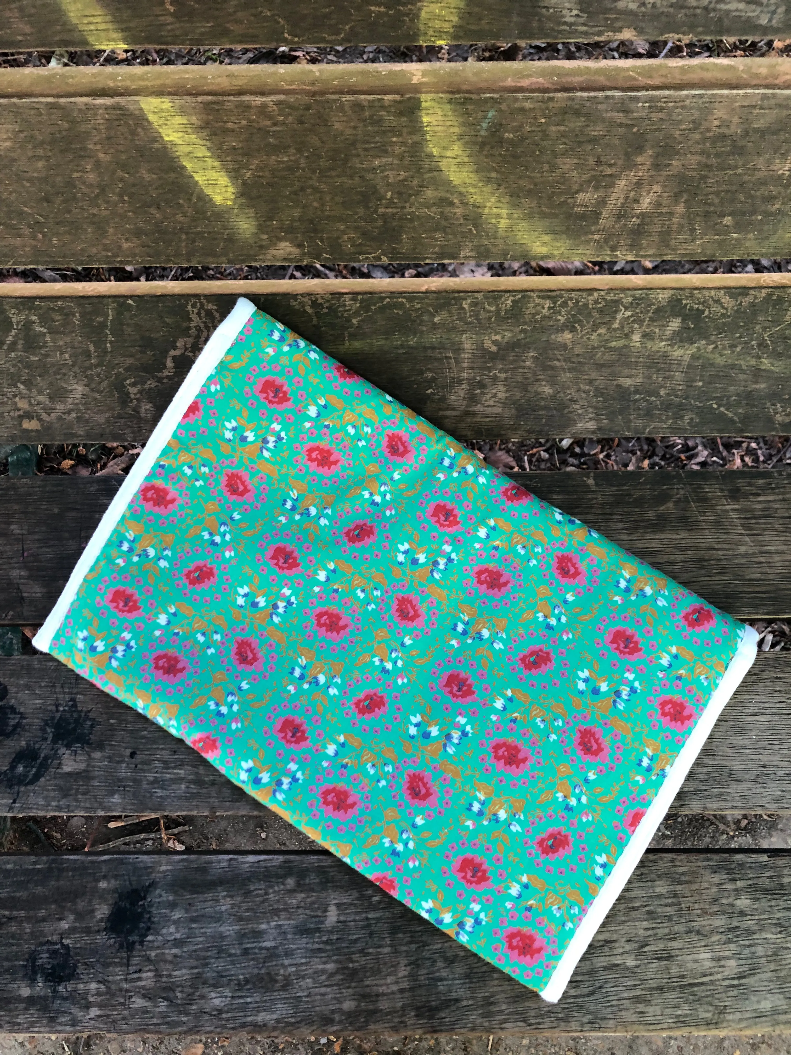 Laptop Sleeve in Green Floral Print with Black Check Interior