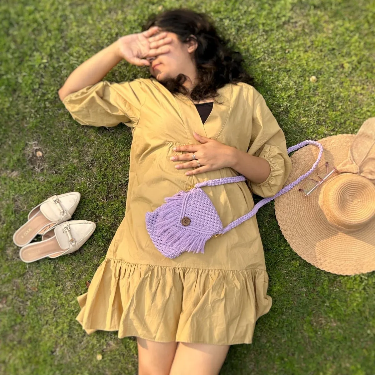 Lavender Macrame Mobile Sling Bag