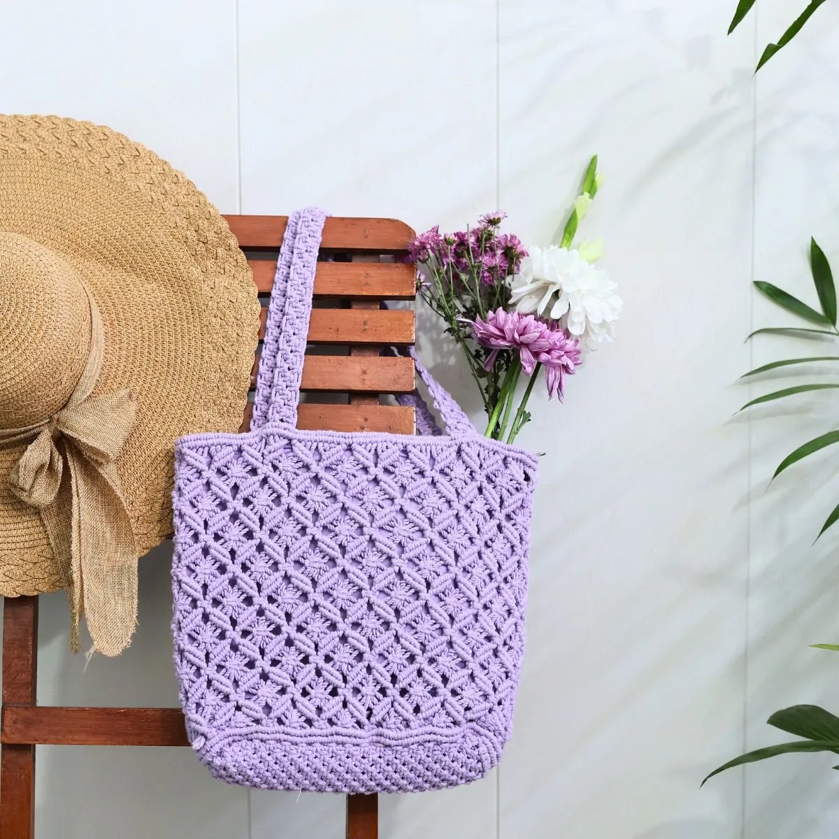Lavender Macrame Tote Bag