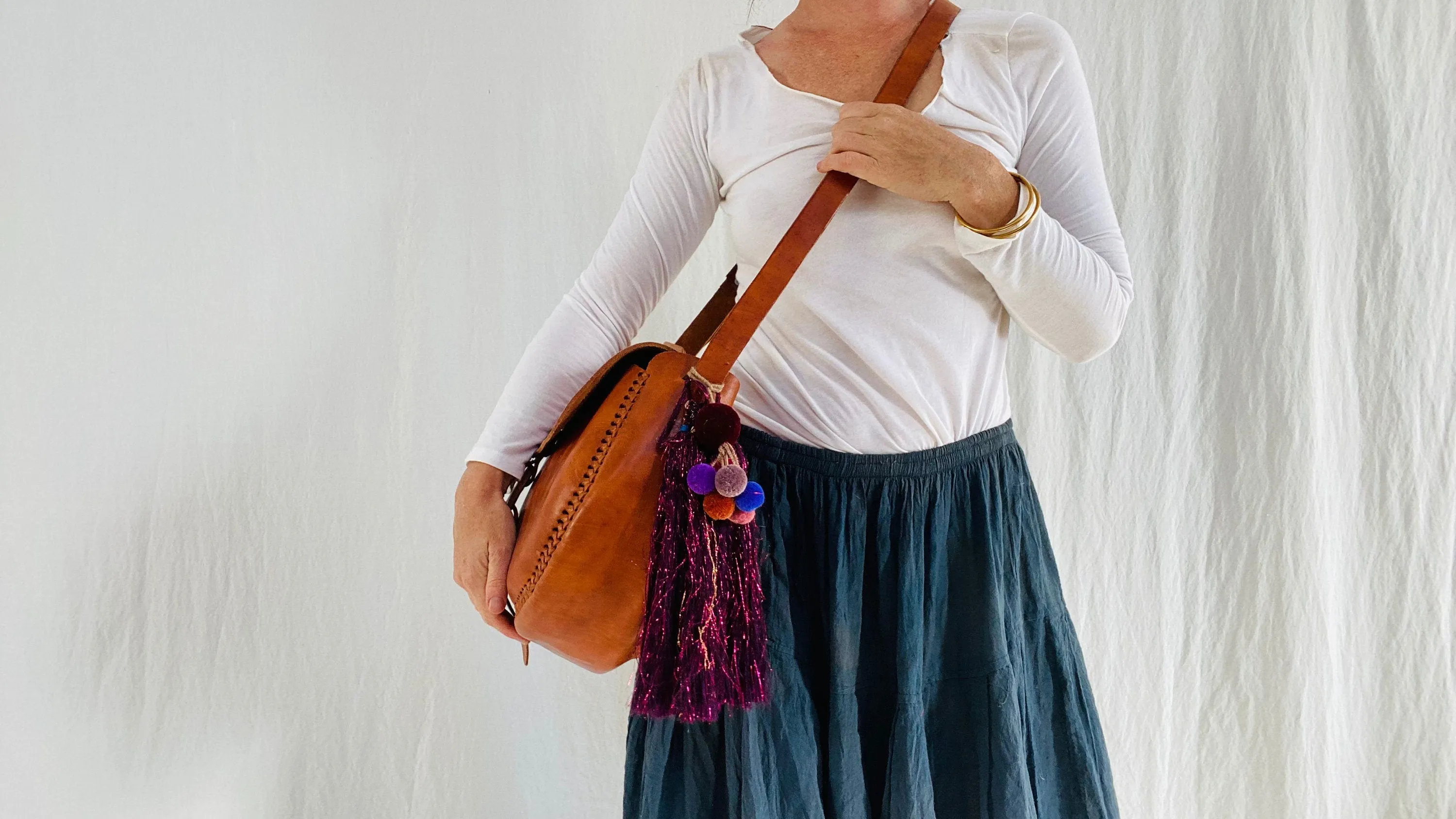 Leather Bag. Adjustable Strap. Sparkly Tassels!