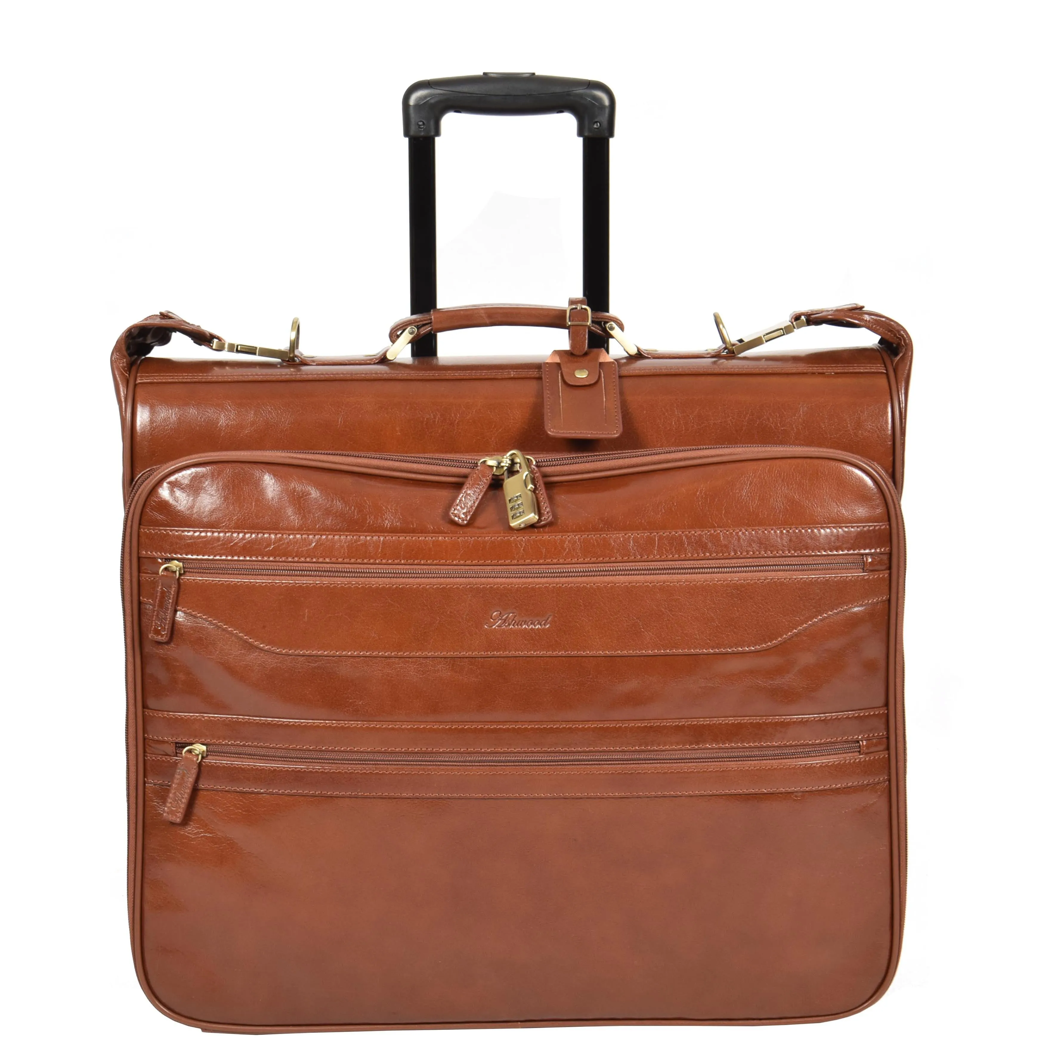 Leather Suit Carrier with Wheels HOL13 Chestnut Tan
