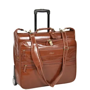 Leather Suit Carrier with Wheels HOL13 Chestnut Tan