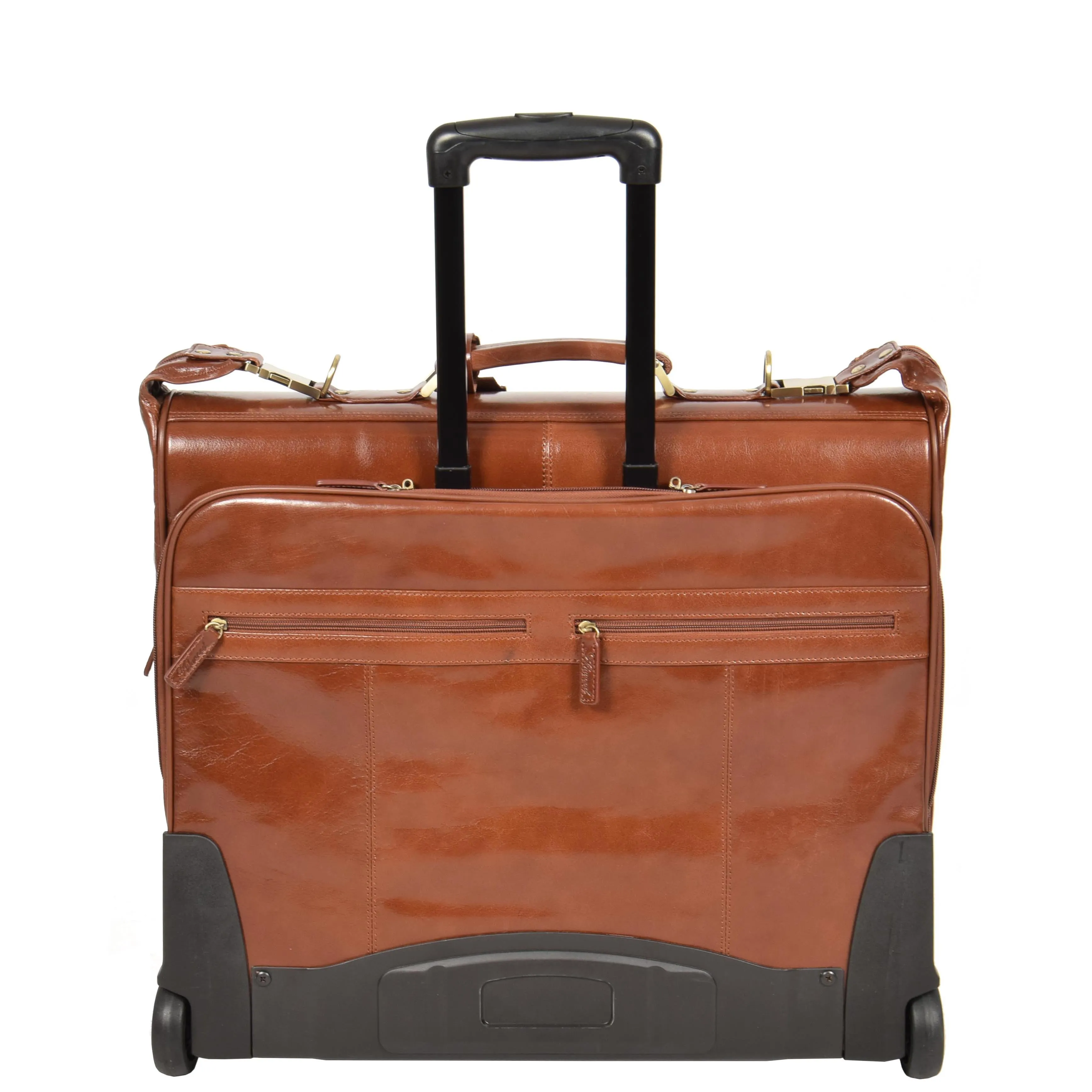 Leather Suit Carrier with Wheels HOL13 Chestnut Tan