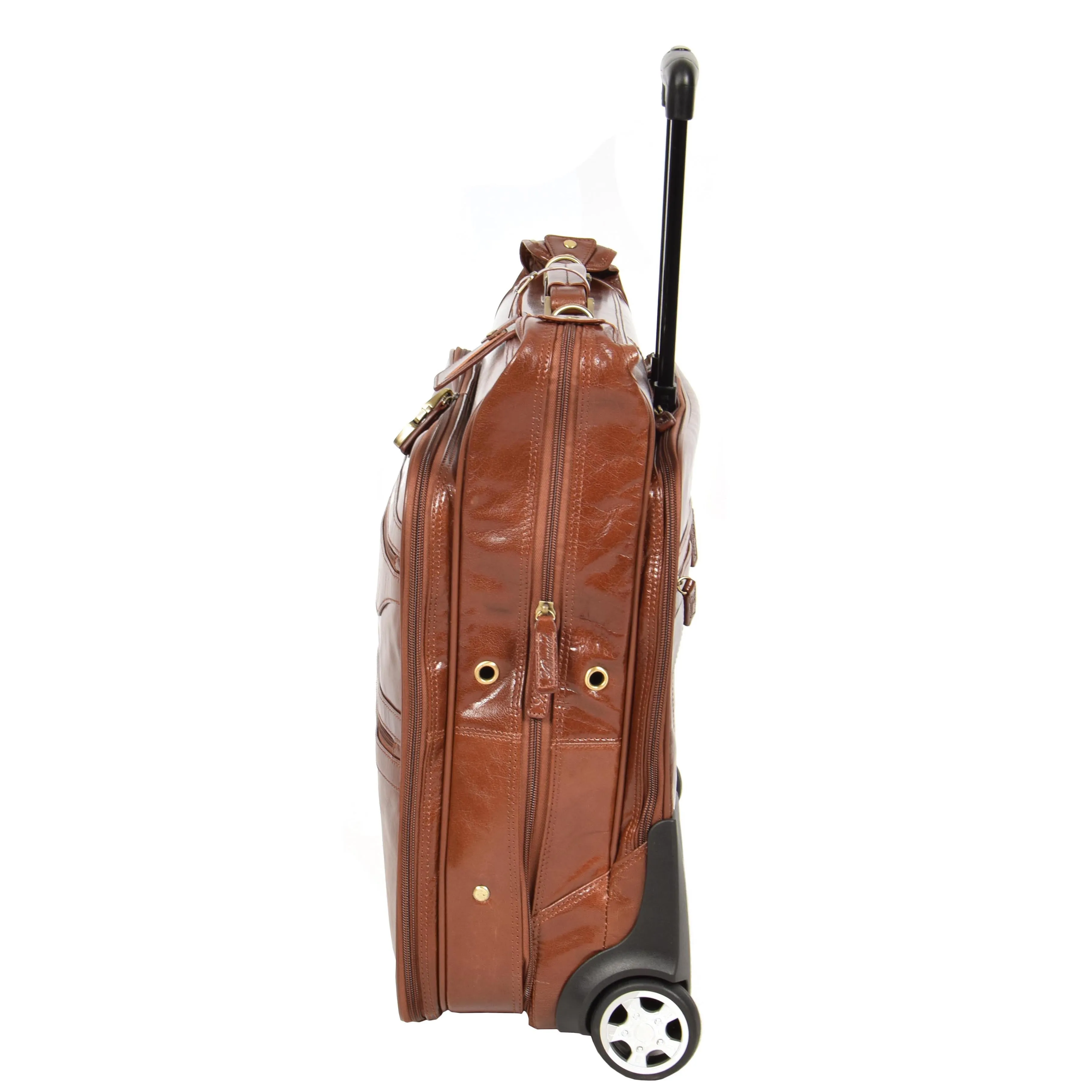 Leather Suit Carrier with Wheels HOL13 Chestnut Tan