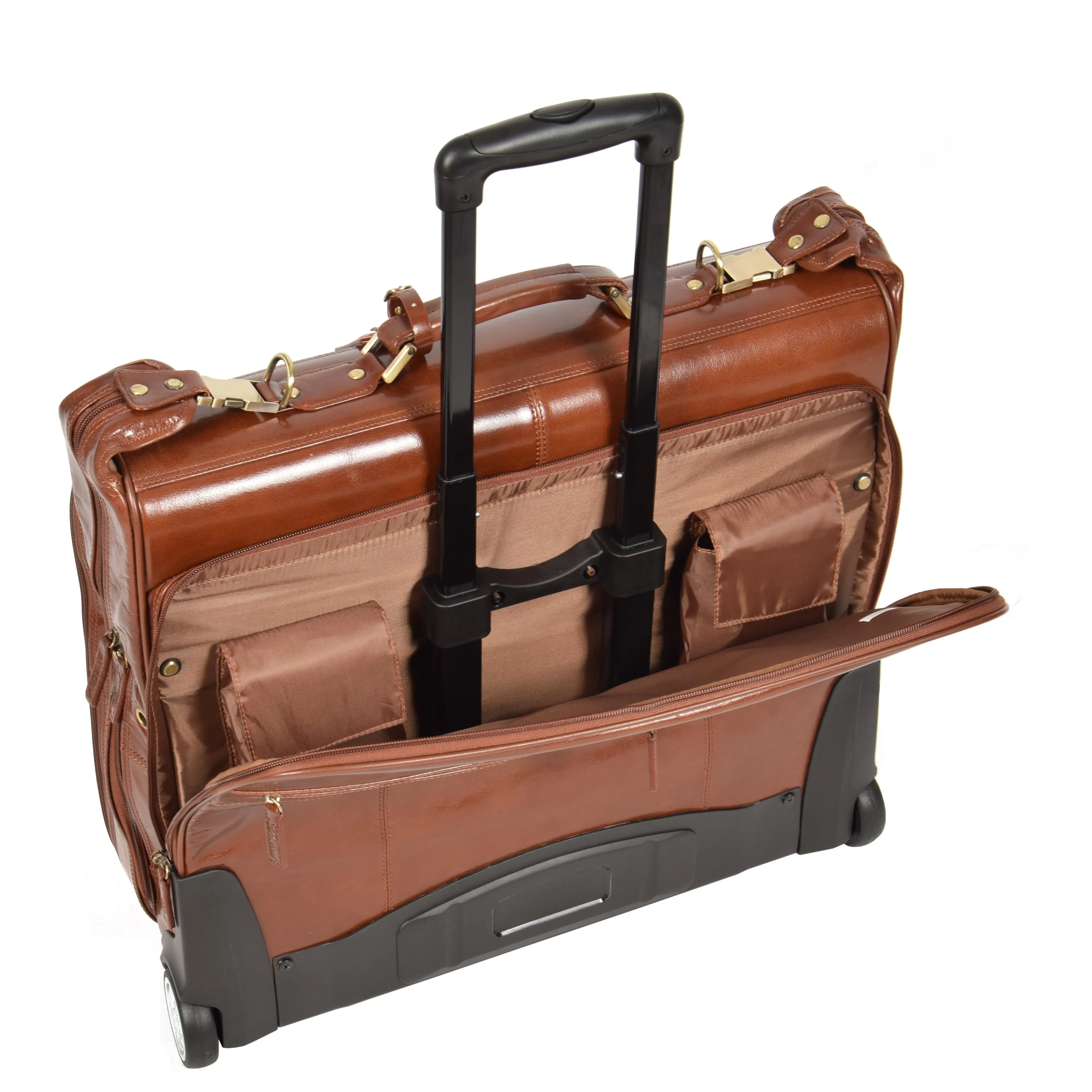 Leather Suit Carrier with Wheels HOL13 Chestnut Tan