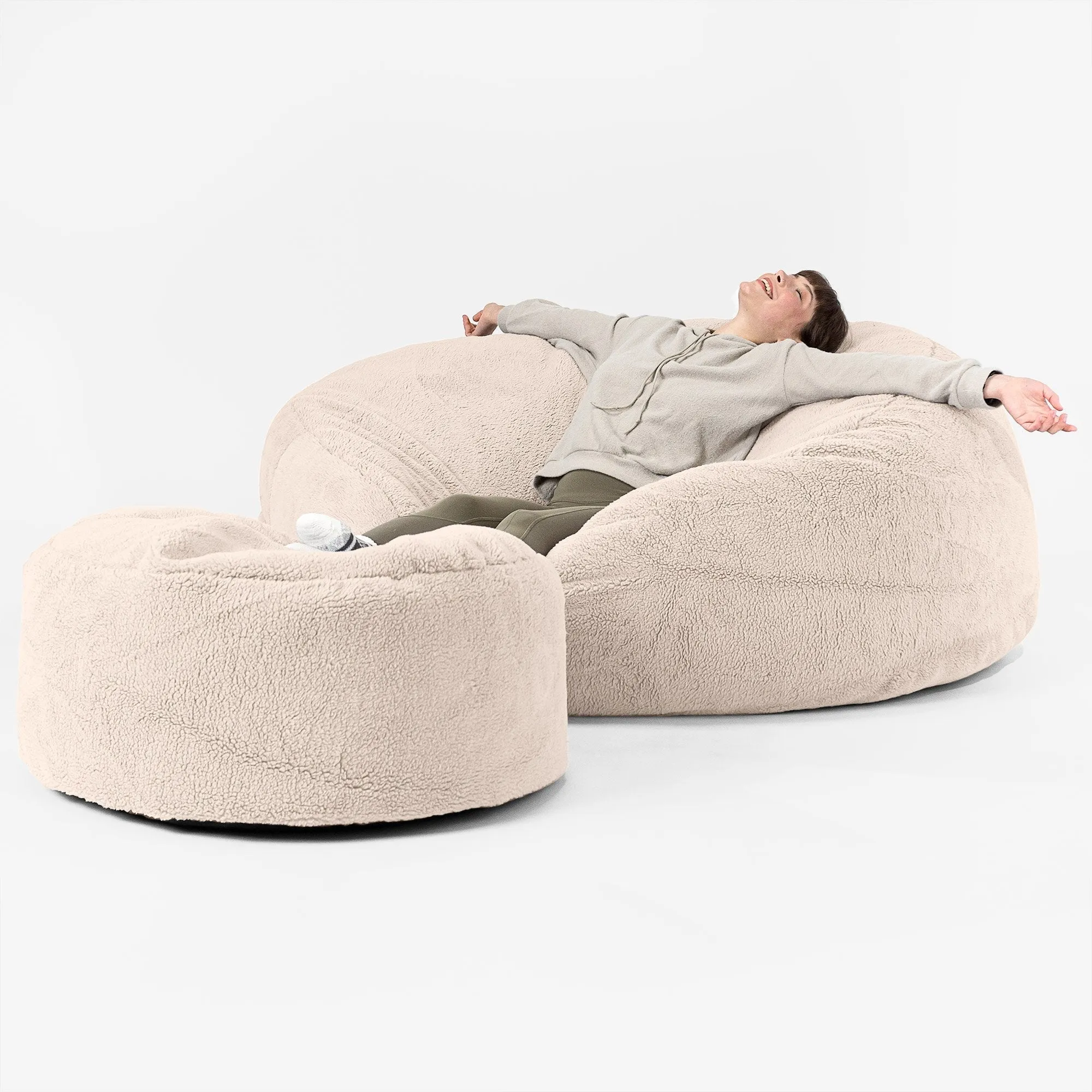 Mega Mammoth Bean Bag Sofa - Teddy Faux Fur Cream