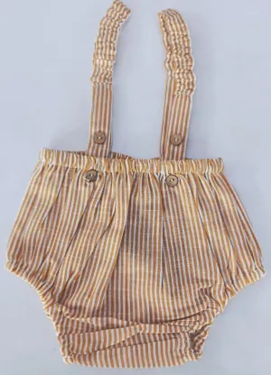 Mustard Stripes Print Cotton-Linen Suspenders Diaper Cover