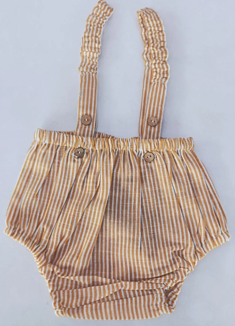Mustard Stripes Print Cotton-Linen Suspenders Diaper Cover
