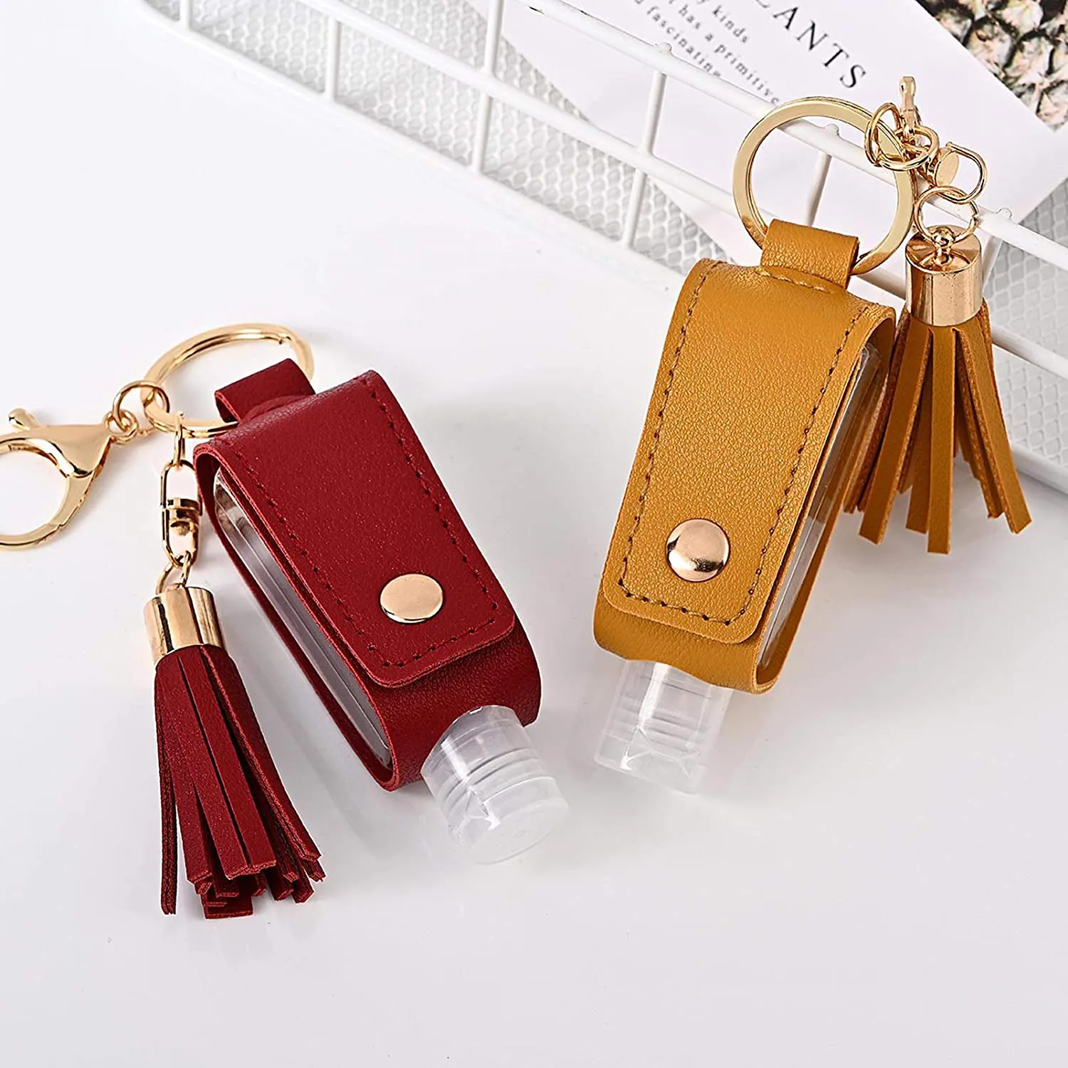 Portable Empty Travel Bottle Keychain Hand Sanitizer Bottle Holder 3 Pack 1Oz / 30Ml Small Squeeze Bottle Refillable Containers for Toiletry Shampoo Lotion Soap (White Pink Blue)