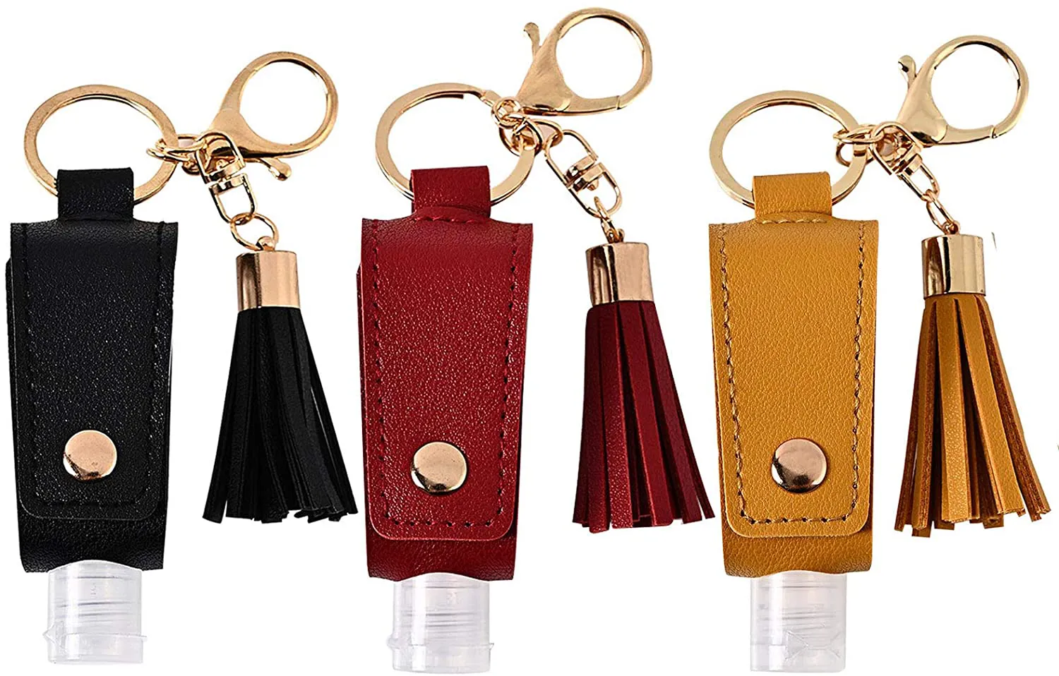 Portable Empty Travel Bottle Keychain Hand Sanitizer Bottle Holder 3 Pack 1Oz / 30Ml Small Squeeze Bottle Refillable Containers for Toiletry Shampoo Lotion Soap (White Pink Blue)
