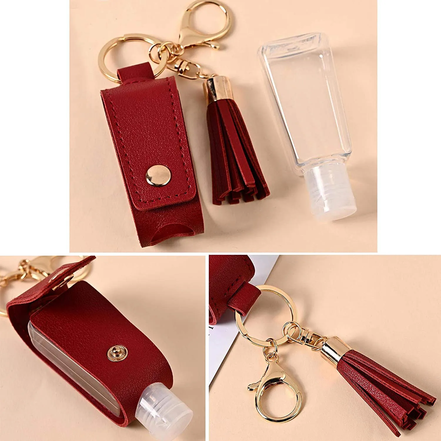 Portable Empty Travel Bottle Keychain Hand Sanitizer Bottle Holder 3 Pack 1Oz / 30Ml Small Squeeze Bottle Refillable Containers for Toiletry Shampoo Lotion Soap (White Pink Blue)