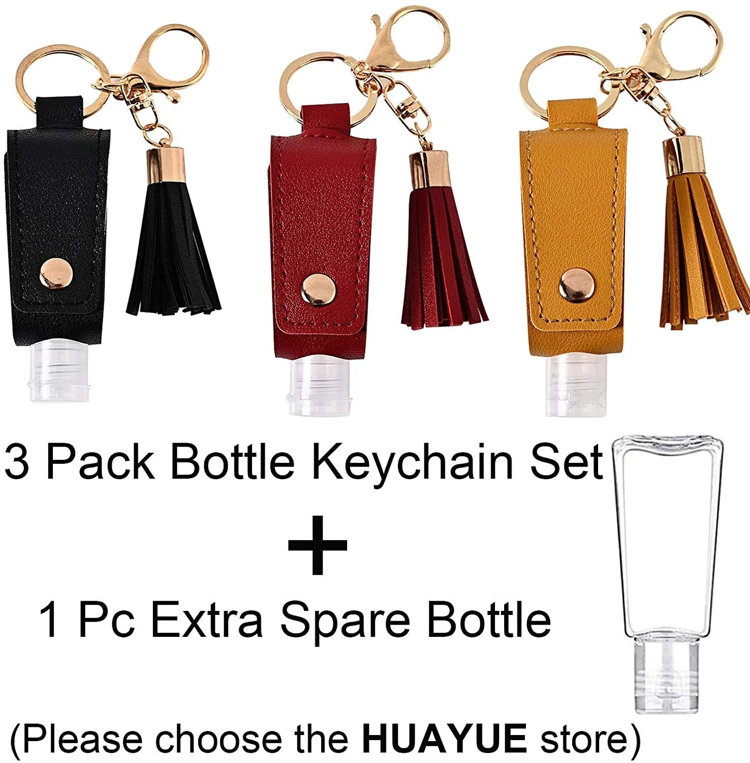 Portable Empty Travel Bottle Keychain Hand Sanitizer Bottle Holder 3 Pack 1Oz / 30Ml Small Squeeze Bottle Refillable Containers for Toiletry Shampoo Lotion Soap (White Pink Blue)