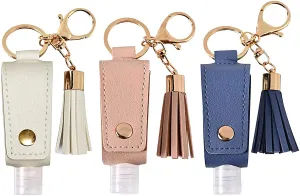 Portable Empty Travel Bottle Keychain Hand Sanitizer Bottle Holder 3 Pack 1Oz / 30Ml Small Squeeze Bottle Refillable Containers for Toiletry Shampoo Lotion Soap (White Pink Blue)
