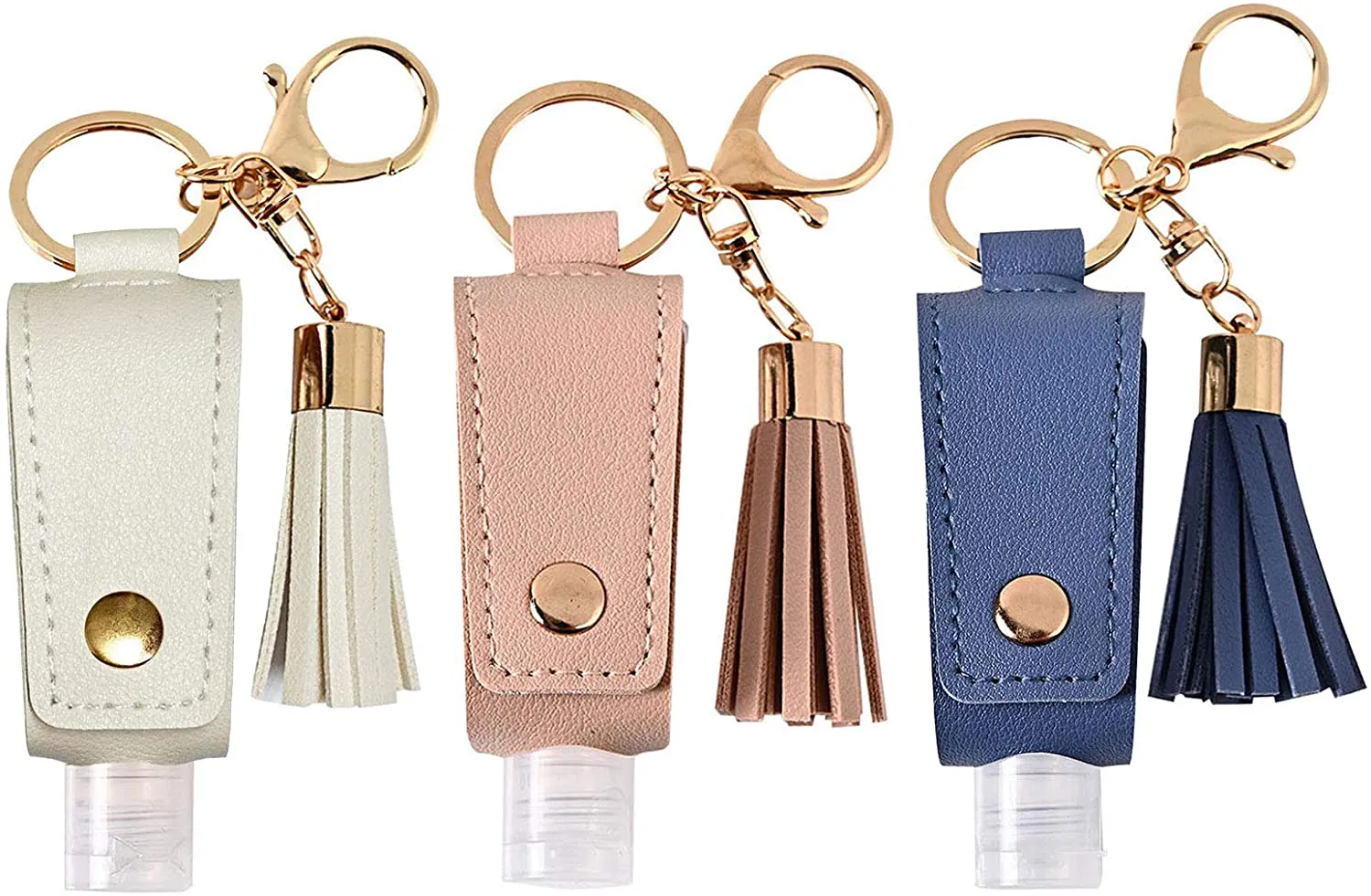 Portable Empty Travel Bottle Keychain Hand Sanitizer Bottle Holder 3 Pack 1Oz / 30Ml Small Squeeze Bottle Refillable Containers for Toiletry Shampoo Lotion Soap (White Pink Blue)