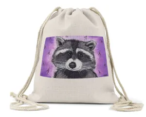 "Rocco the Racoon" - Linen Drawstring Bag
