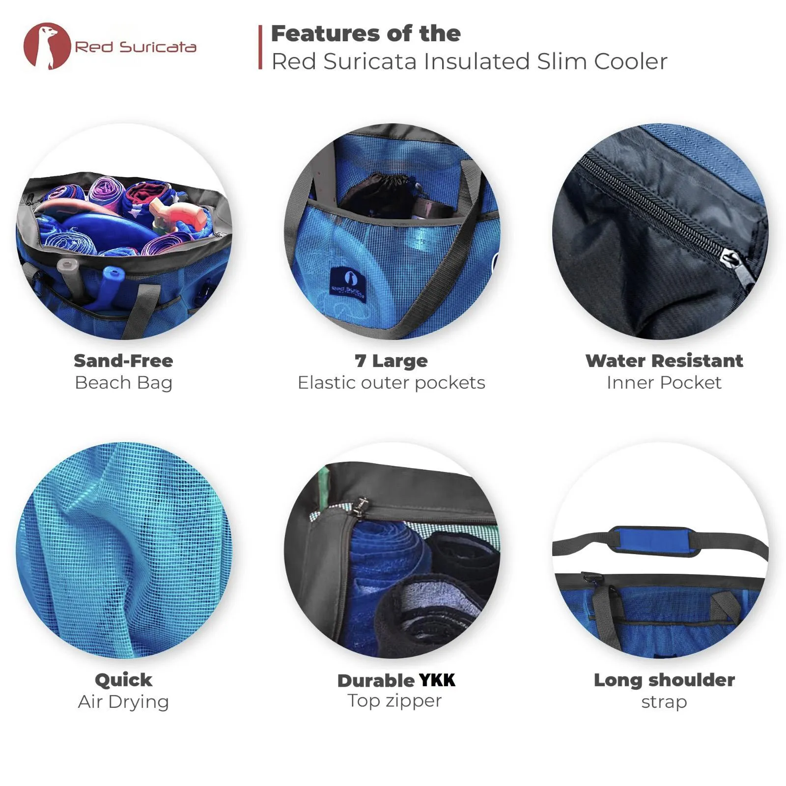 Red Suricata XL Mesh Beach Bag Tote -  Celeste Blue & Grey