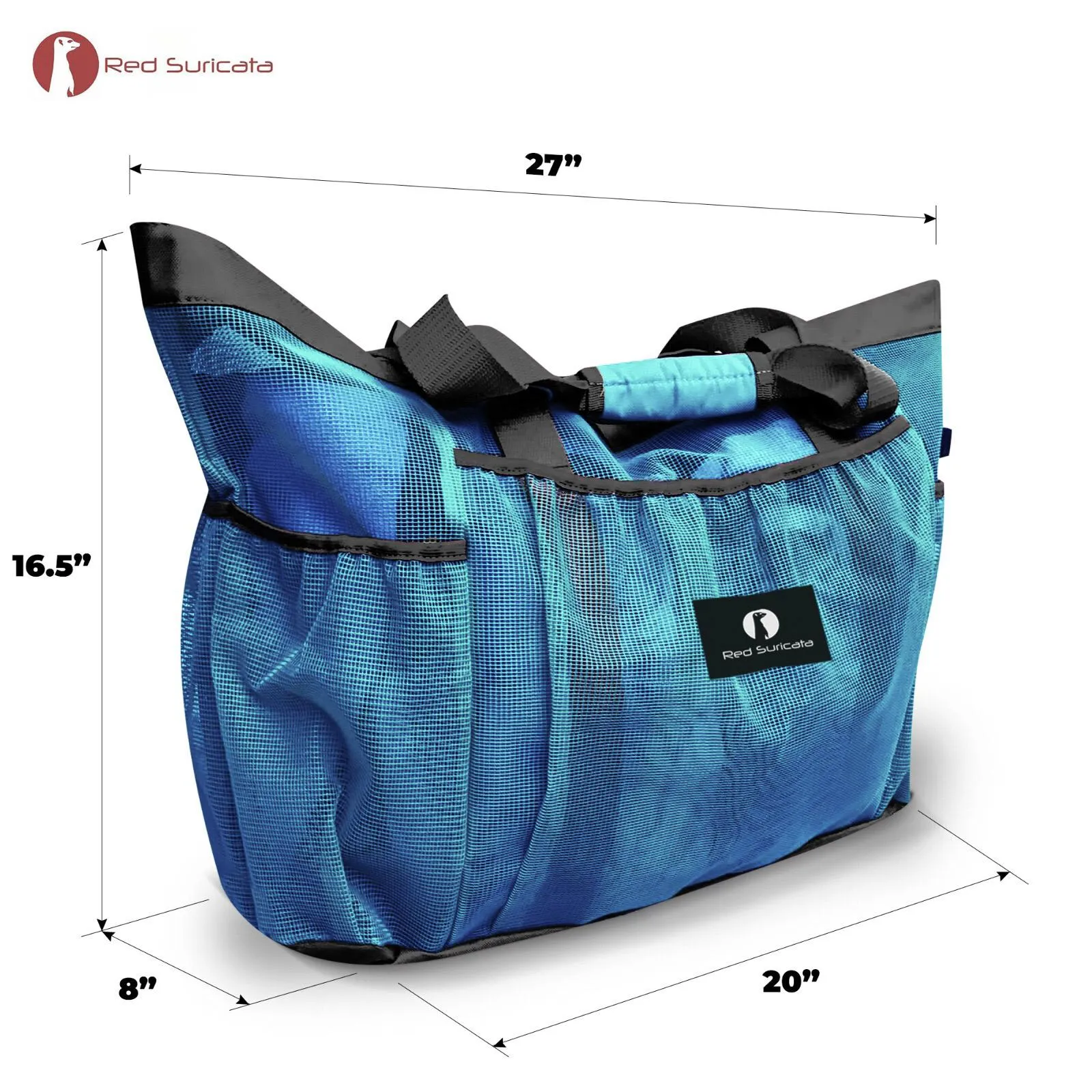 Red Suricata XL Mesh Beach Bag Tote -  Celeste Blue & Grey