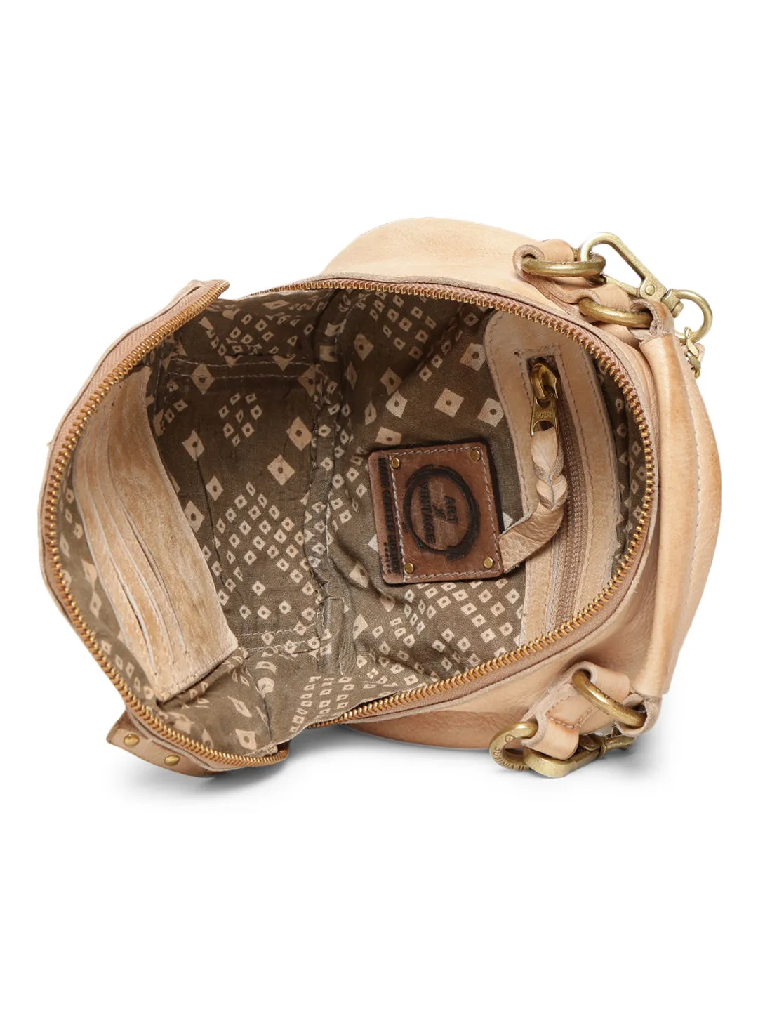 Rivet & Concho: The Statement Ivory Beige  Round Shape Crossbody By Art N Vintage