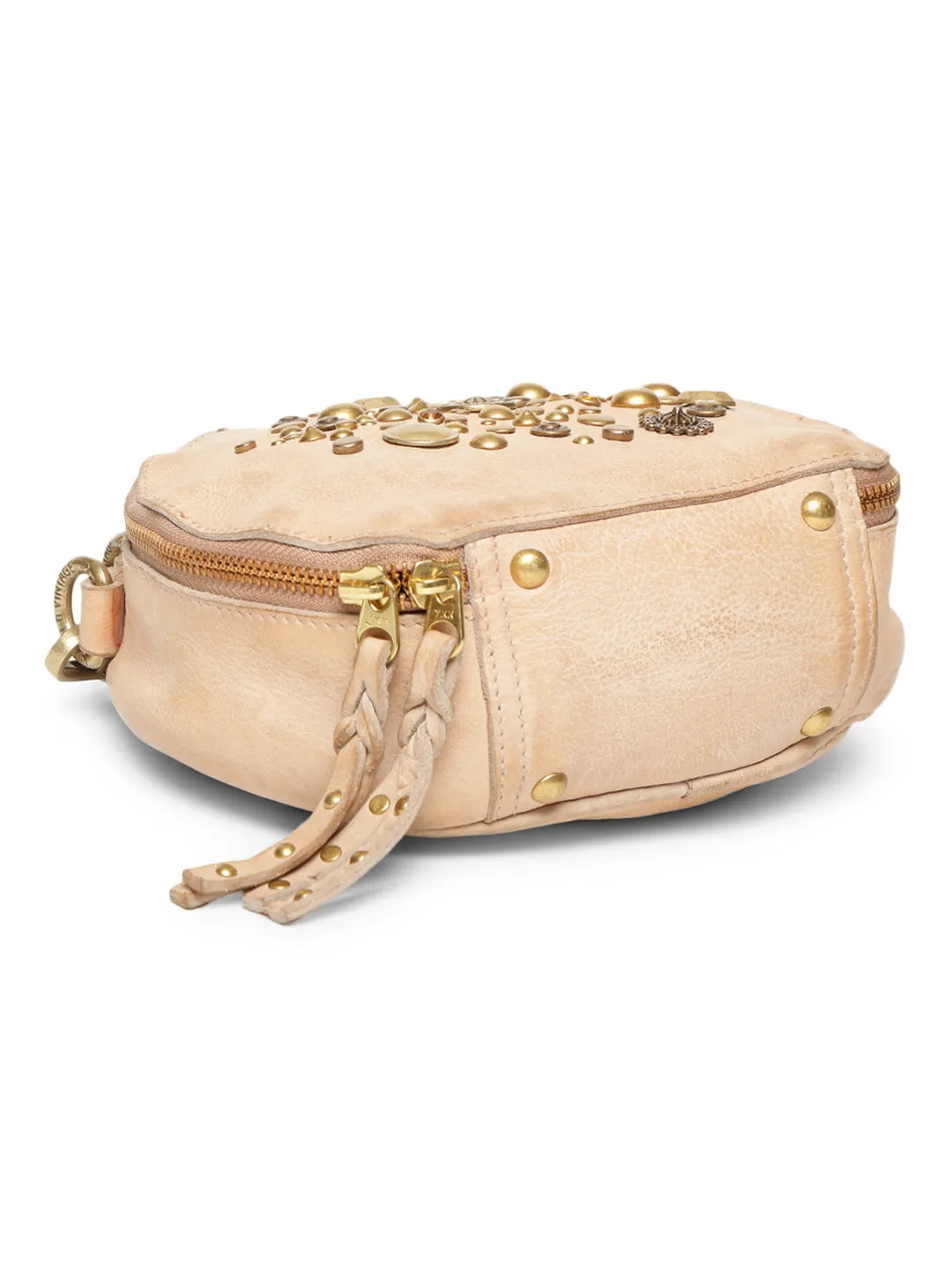 Rivet & Concho: The Statement Ivory Beige  Round Shape Crossbody By Art N Vintage
