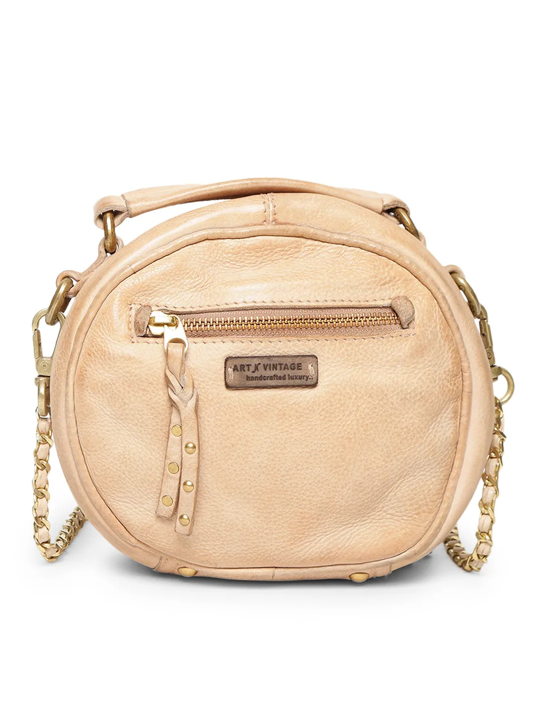 Rivet & Concho: The Statement Ivory Beige  Round Shape Crossbody By Art N Vintage