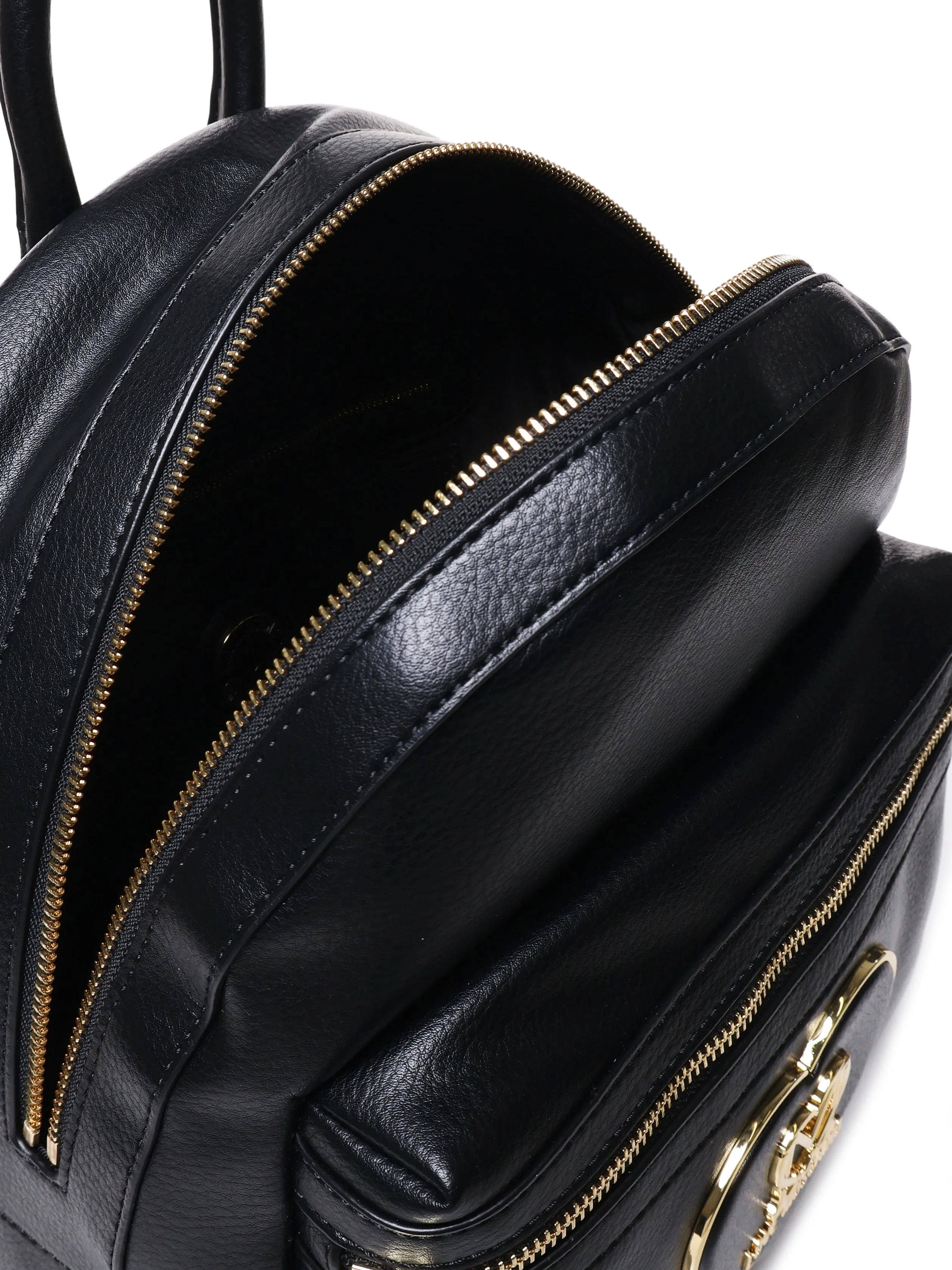 Smooth Leather Round Backpack in Black