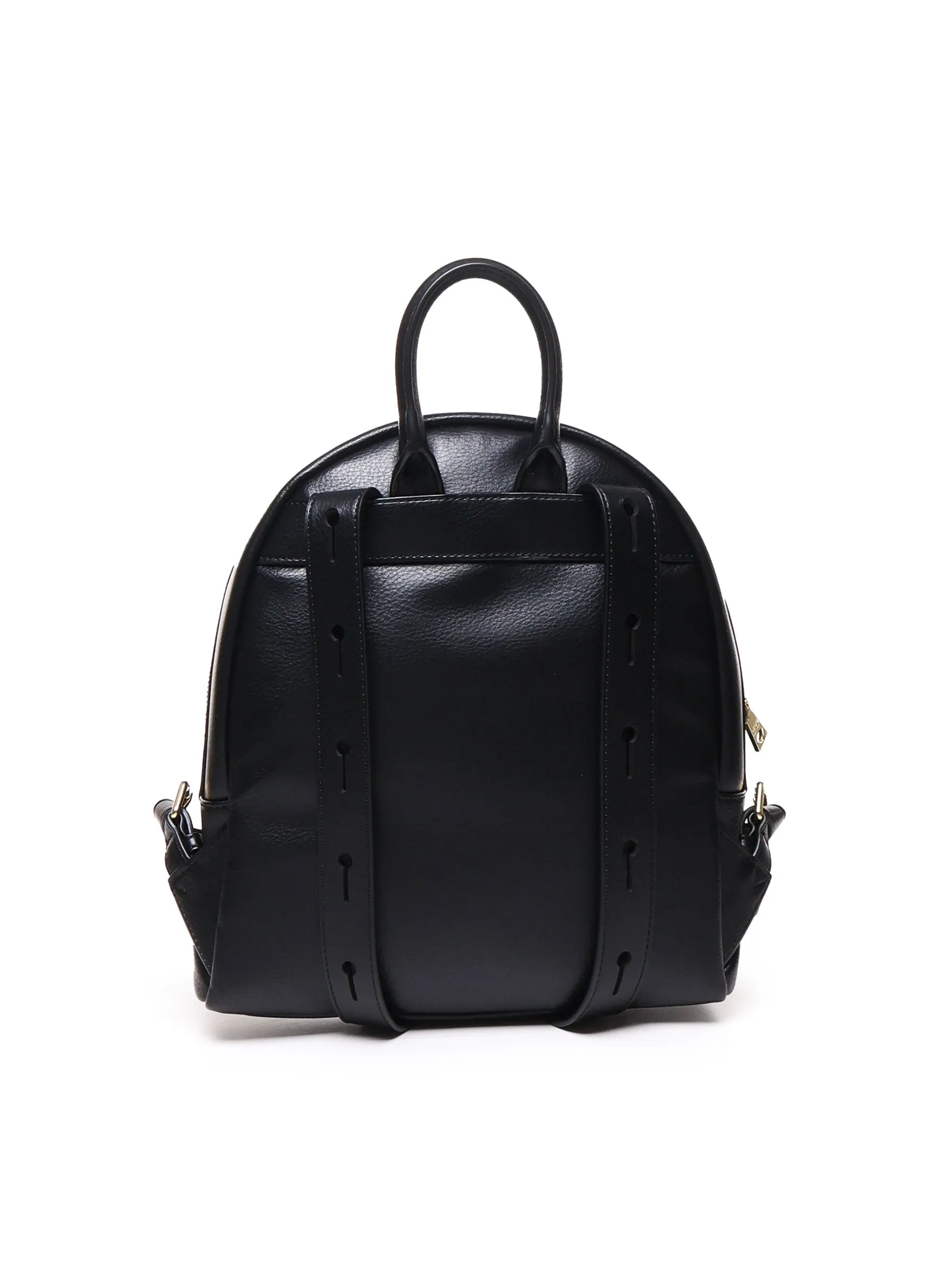 Smooth Leather Round Backpack in Black
